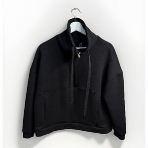 Ebb & Flow Womens Sz M Black Quarter Zip Cowl Neck Sweatshirt Kangaroo Pockets
